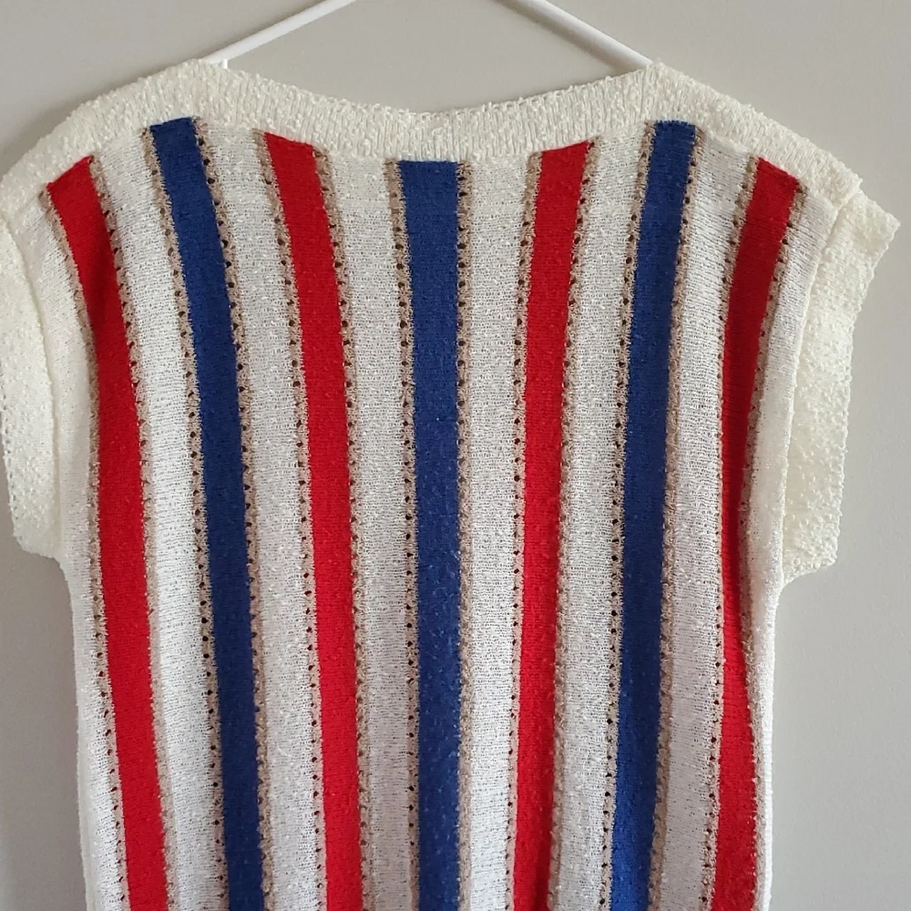 Vintage D'allaird's Cream Sleeveless Knit Sweater Top Red & Blue Stripes Sz M - Picture 6 of 11